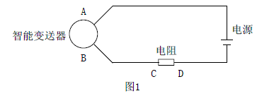 變送器手持終端相連可以接在接線端子A B上也可接在負載電阻R兩端CD